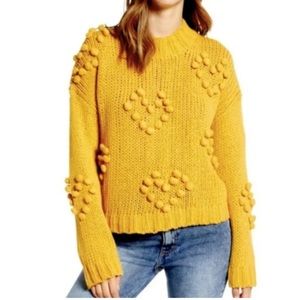 Cocobleu Marigold Pom Pom Heart Chunky Knit Oversized Cozy Sweater